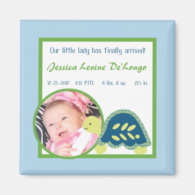 2"x2"-meddelande Magnet Blue Sea Turtles (Framsidan)