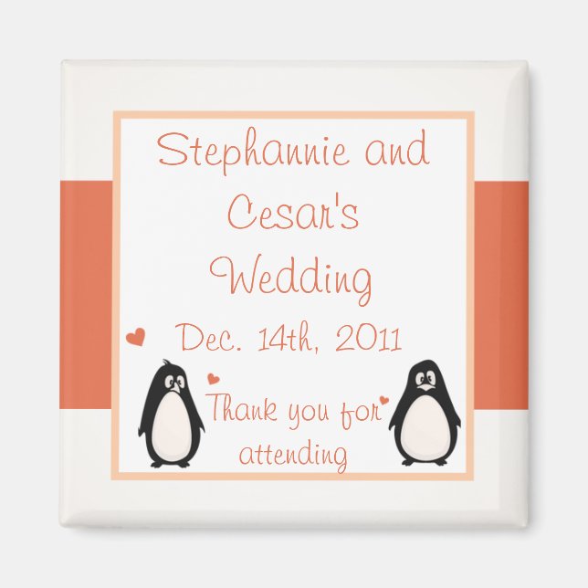 2"x2"-meddelande Magnet Penguin Kärlek/Hearts (Framsidan)