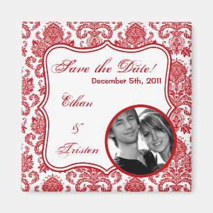 2"x2" Spara datum magneter Red White Damask Snöre