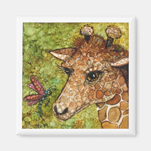 2 x 2-tums MAGNET BABY GIRAFFE OCH DRAGONFLY (Framsidan)