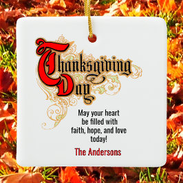 2 x Röd-Brev-Thanksgiving-dag i Ord Julgransprydnad Keramik