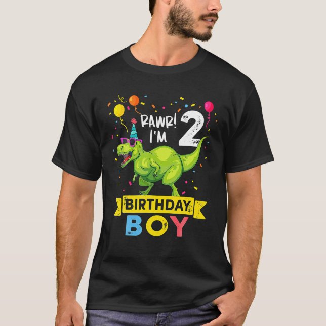 2 Year Old 2Nd Birthday Boy T Rex Dinosaur Shirt (Framsida)