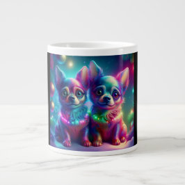 2 Young Chihuahua Pups In Colorful Christmas Scene Jumbo Mugg