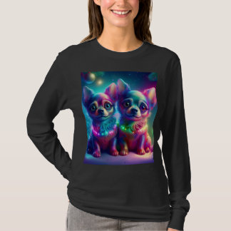 2 Young Chihuahua Pups In Colorful Christmas Scene T Shirt