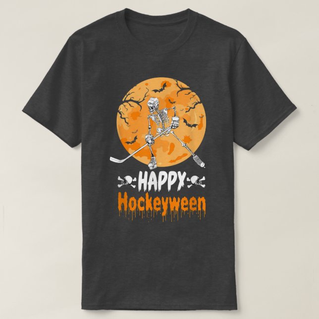 2AOL Happy Hockeyween Skeleton Hockey Player Hallo T Shirt (Design framsida)