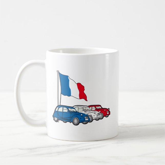 2CV Deux Chevaux Fransk Tricolore Flagga Kaffemugg (Vänster)