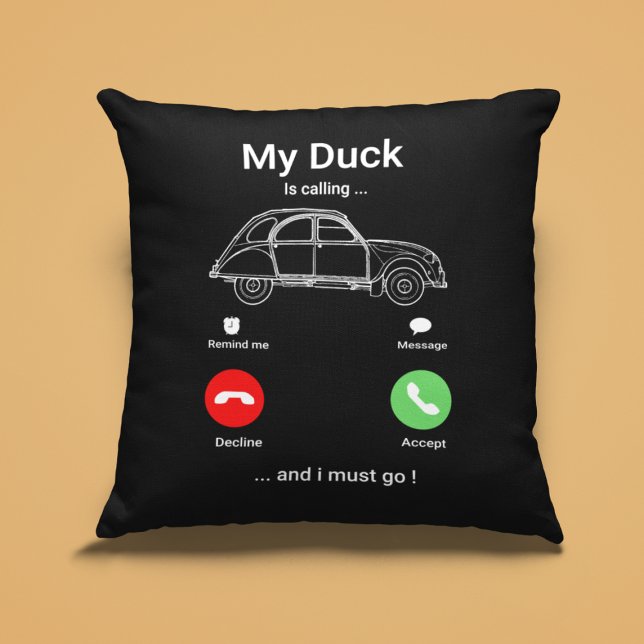 2CV Deux Chevaux Funny Smartphone Kudde (2CV Pillow in Black with a Red Green and White Smartphone Illustration)