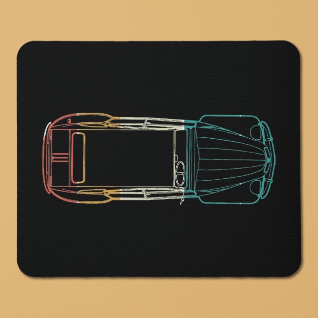 2cv Deux Chevaux Rainbow Blueprint Musmatta (2CV Blueprint Mousepad in Black with Red Yellow White and Green Colors
)