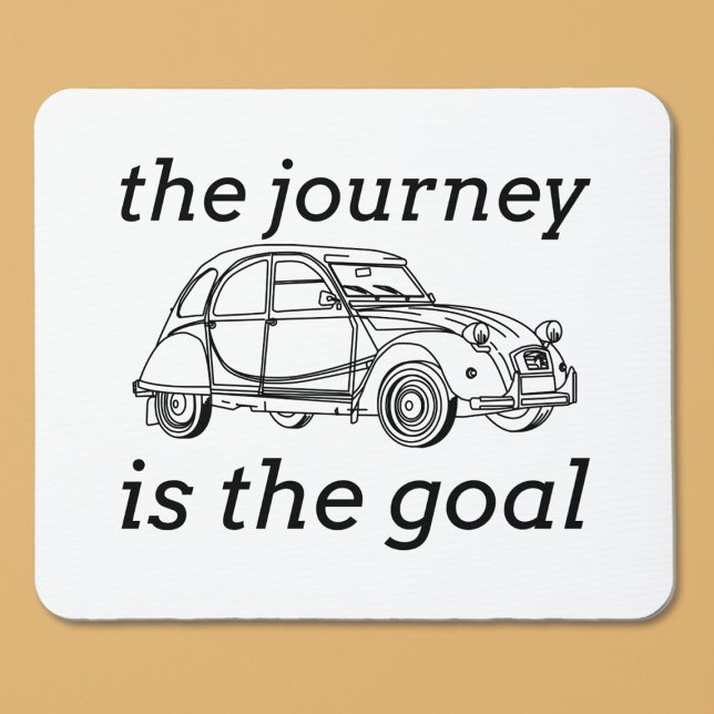 2CV Deux Chevaux the Journey is target Musmatta (2CV Minimalistic Mousepad in White with Black Text and Deux Chevaux Illustration)