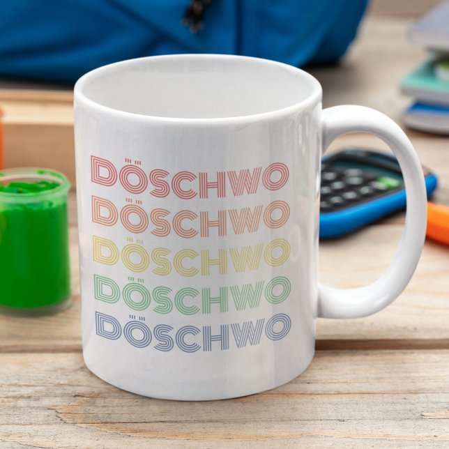 2CV Döschwo Deux Chevaux Typography Kaffemugg (2CV White in White with a Red Blue Yellow Typography)