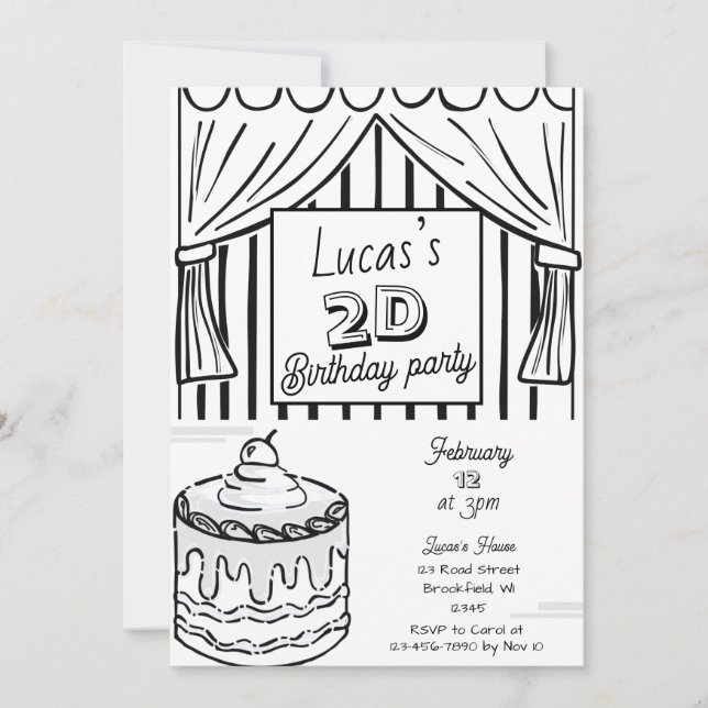 2D Birthday Tecknad Stil Inbjudningar (Framsida)