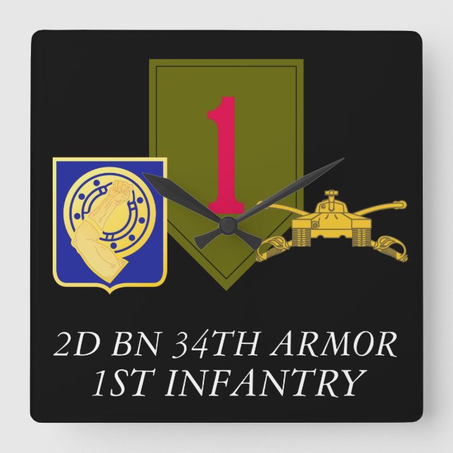 2D BN 34TH ARMOR 1ST INFANTRY CLOCK FYRKANTIG KLOCKA (Framsida)