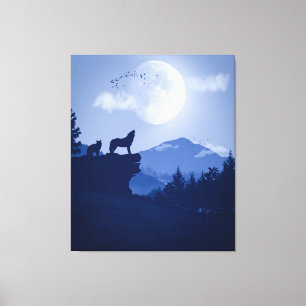 2D Howling varg liggande Canvastryck