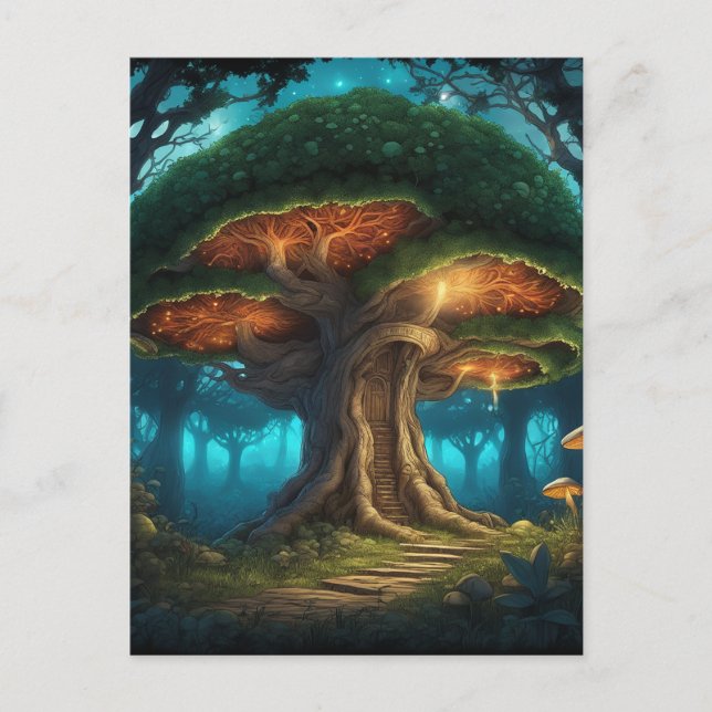 2D laserskärning, i 3d ram, landskap på ett fantas Helg Vykort (Framsida)