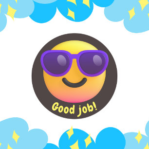 2D-Roligtens gult emoji bra job School-försörjning Runt Klistermärke