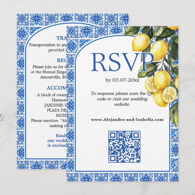 🌈 2i1 RSVP+Detaljer Azul & Limone Romans Tilläggskort (Fram/baksida)