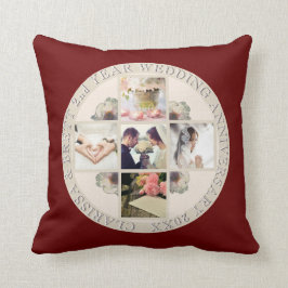 2nd År. Bröllopsdagbomull 5 röda foto Kudde
