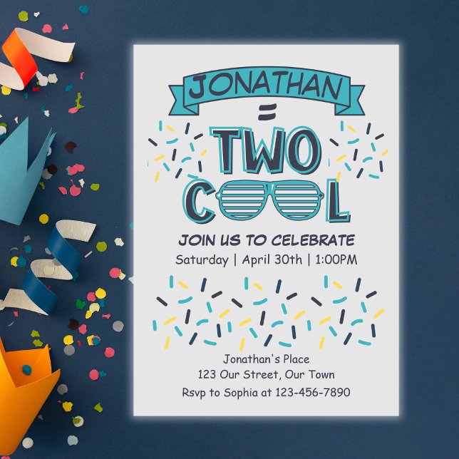 2nd Birthday Boy Two Cool Sunglasses Inbjudningar (Skapare uppladdad)