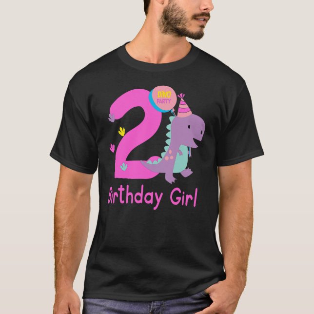 2nd Birthday Dinosaur Girl T-Rex Matching Family P T Shirt (Framsida)