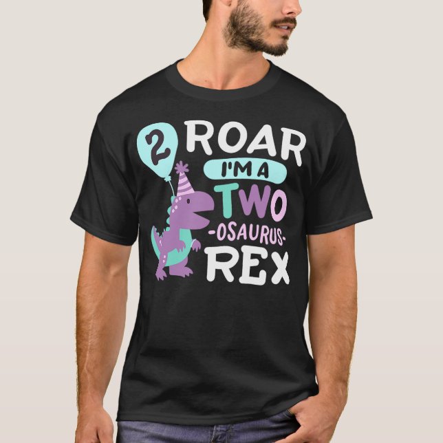 2nd Birthday Dinosaur T Rex Two Osaurus 2 Years Ol T Shirt (Framsida)