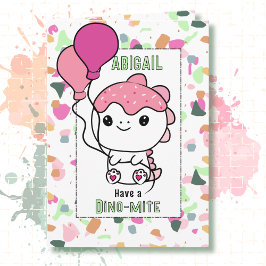 2nd Birthday Girl Dinosaur Cartoon Adorable  Kort