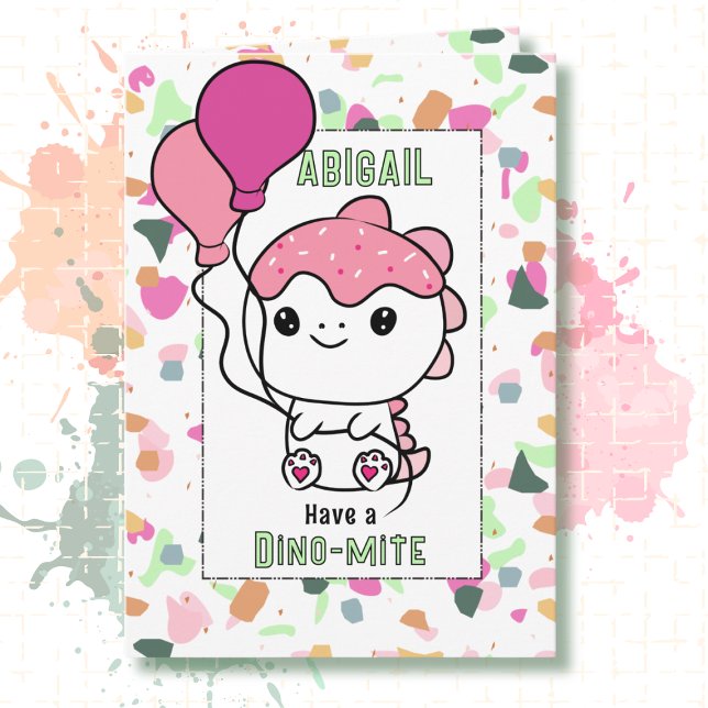 2nd Birthday Girl Dinosaur Cartoon Adorable  Kort (Skapare uppladdad)