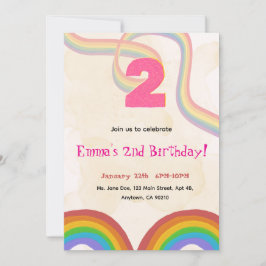 2nd Birthday Invitation Girl Editable Rainbow Inbjudningar