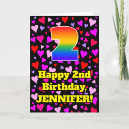 2nd Birthday: Loving Hearts Pattern, Rainbow # 2 Kort