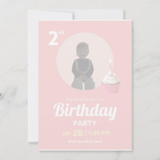 2nd Birthday Party Invitation Pink Cupcake Photo Inbjudningar