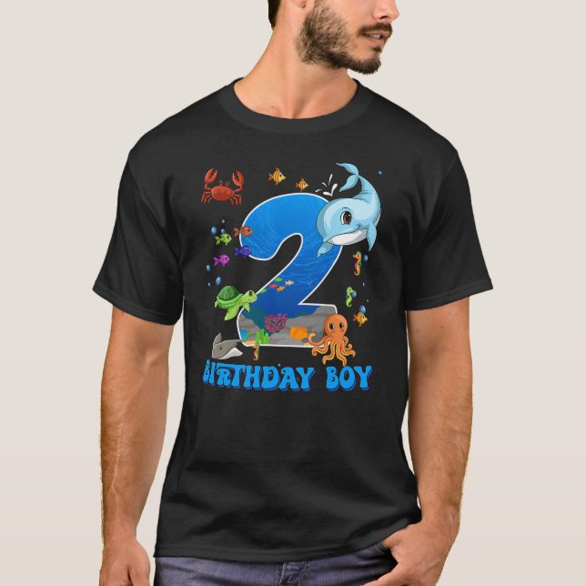 2nd Birthday Party Ocean 2 Year Old Sea Fish Birth T Shirt (Framsida)