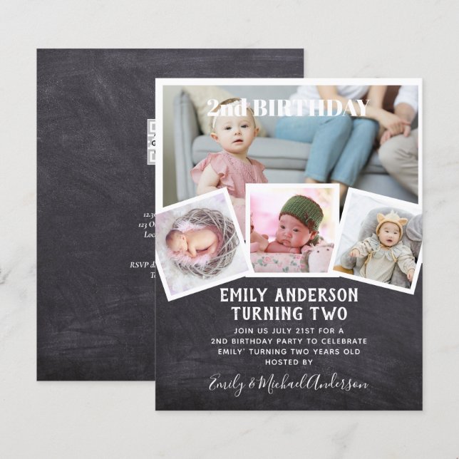 2ND Birthday Photo Collage Boy eller Girl Mixed Fä (Fram/baksida)