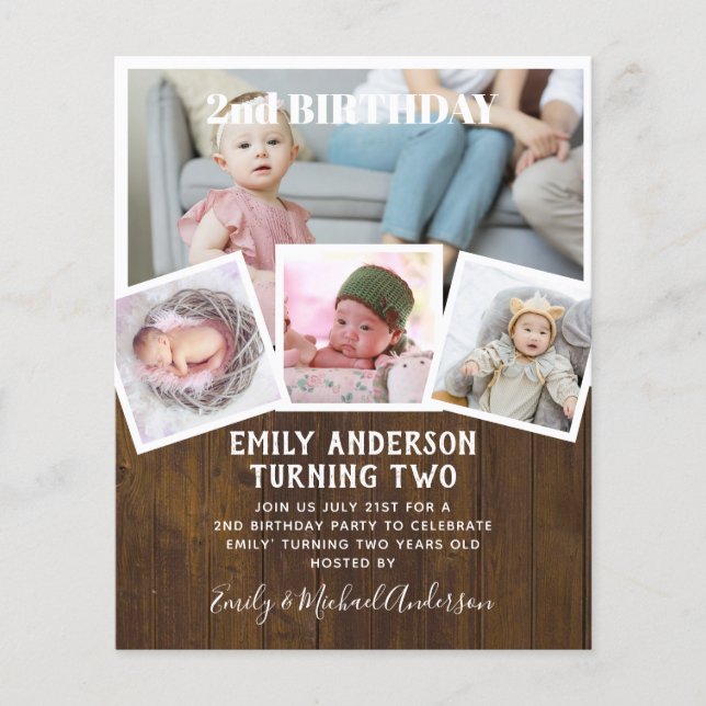 2ND Birthday Photo Collage Boy eller Girl Mixed Fä Flygblad (Framsidan)