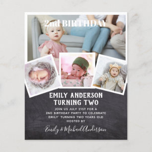 2ND Birthday Photo Collage Boy eller Girl Mixed Fä Flygblad
