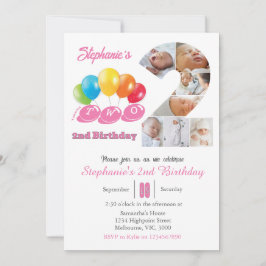 2nd birthday photo collage number 2 Girl Inbjudningar