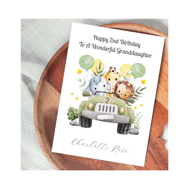 2nd Birthday Safari Car Trio Birthday Card Kort (Skapare uppladdad)