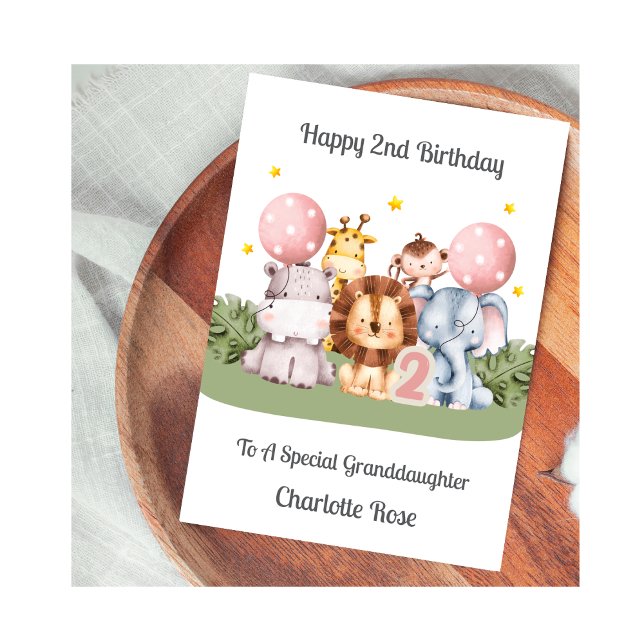 2nd Birthday Safari Leaf Animals Card Kort (Skapare uppladdad)