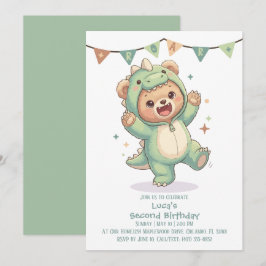 2nd Birthday Teddy Bear Dinosaur Party Inbjudningar