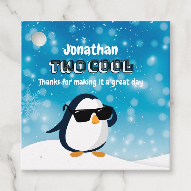 2nd Birthday Two Cool Penguin Boy Gåvor Etiketter (Framsida)