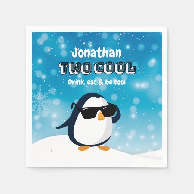 2nd Birthday Two Cool Penguin Boy Pappersservett (Framsidan)
