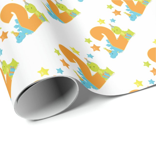 2nd födelsedag för babyDinosaurs som slår in Presentpapper (Rullad Hörn)