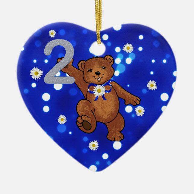 2nd födelsedag för nalle för flicka julgransprydnad keramik (Framsidan)