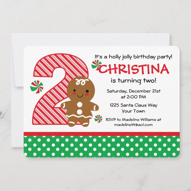 2nd födelsedag för pepparkakaflicka inbjudningar (Framsida)