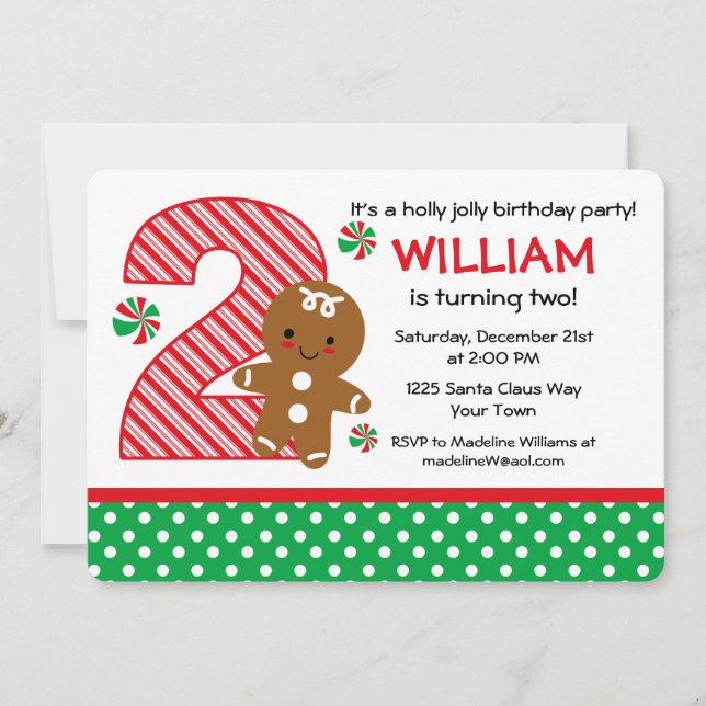 2nd födelsedag för pepparkakapojke inbjudningar (Framsida)