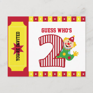 2nd Födelsedag som vinkar cirkusclowninbjudan Inbjudningar