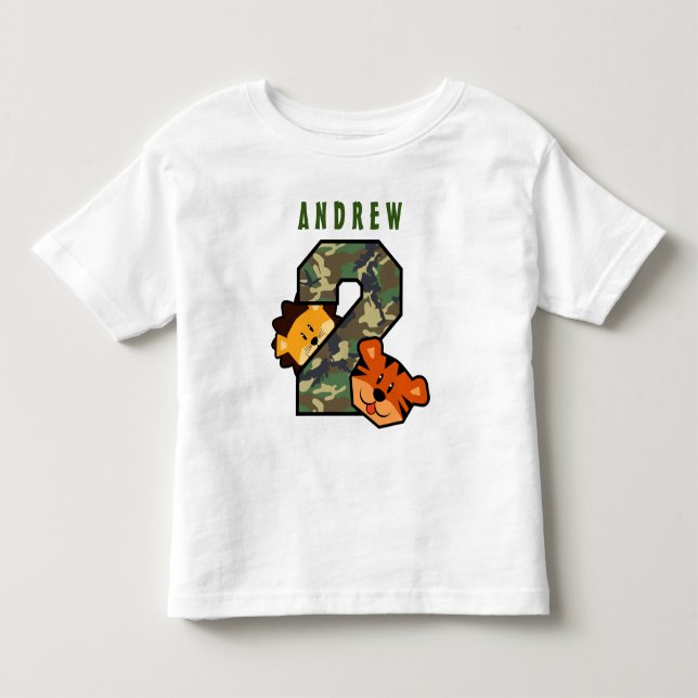 2nd FödelsedagCamo withTiger och lejona 2 åriga V6 Tee (Framsida)