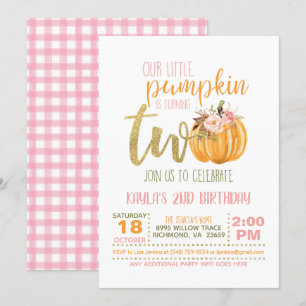 2ND födelsedaginbjudan för pumpa - rosa pläd Inbjudningar