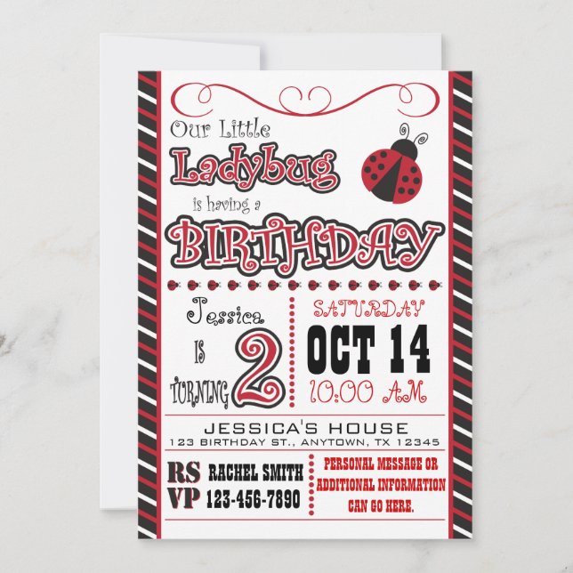 2nd födelsedaginbjudningar för nyckelpiga inbjudningar (Framsida)