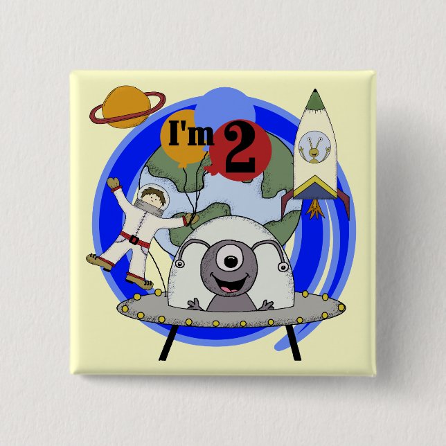 2nd födelsedagT-tröja och gåvor för rymden Knapp (Framsida)