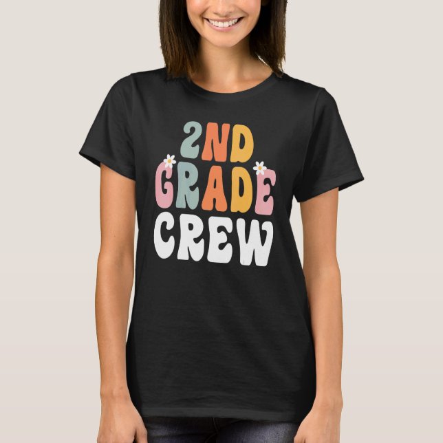 2nd Grade Crew Retro Groovy Teacher Happy 1st Day  T Shirt (Framsida)