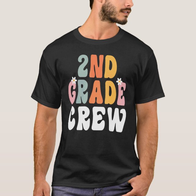 2nd Grade Crew Retro Groovy Teacher Happy 1st Day  T Shirt (Framsida)